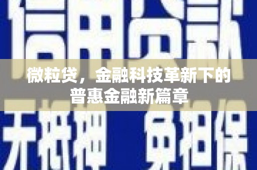 路北微粒贷，金融科技革新下的普惠金融新篇章